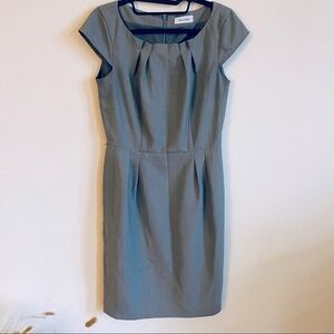 CALVIN KLEIN Gray Fitted Scoop Neck Tailored Dress